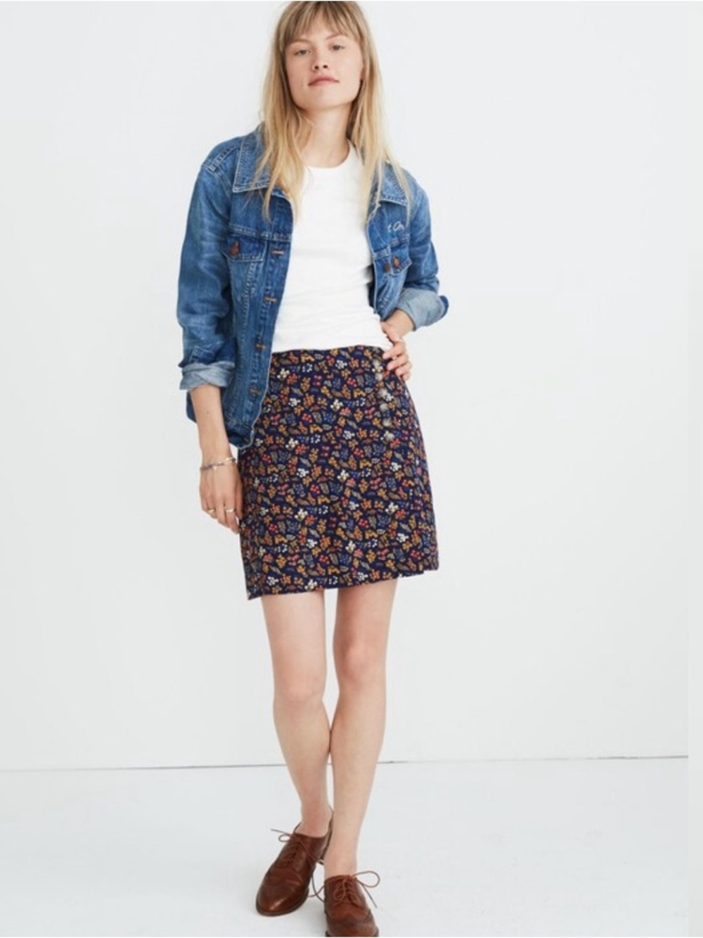 Madewell Floral Mini Skirt Size 0 Blue Button Front A-Line Lined Boho